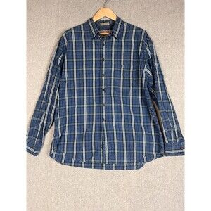 VTG Adirondack Shirt Men’s XL Button Up Blue Indigo Chambray Tartan Plaid 90s